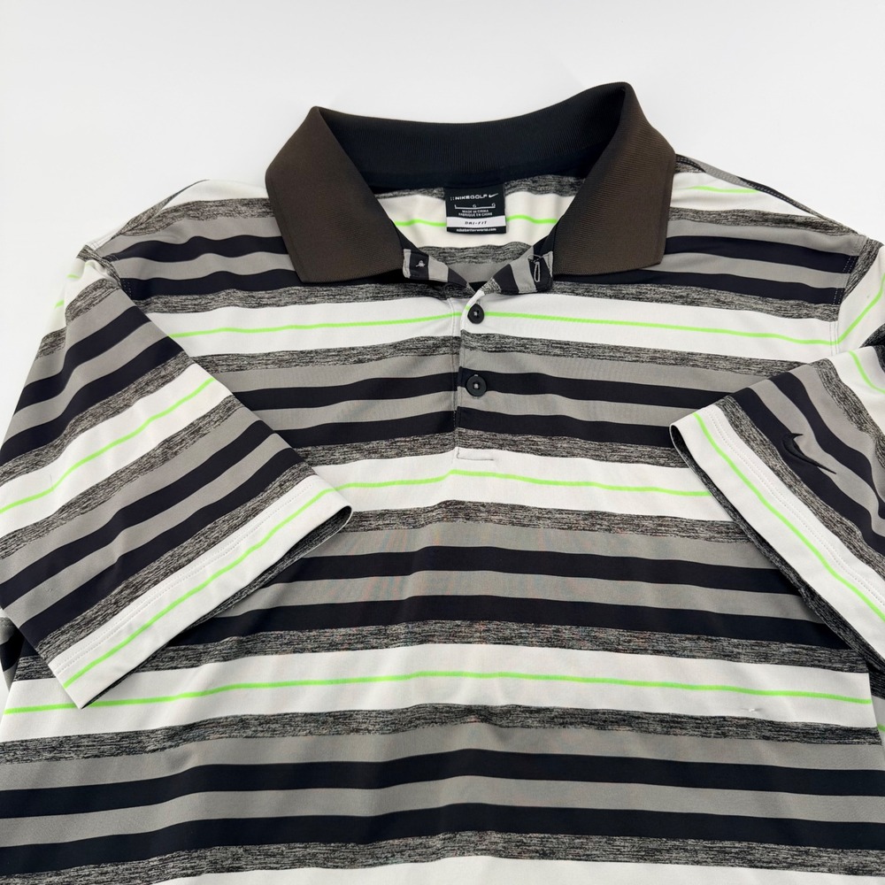 Nike Golf Dri-FIT Striped Polo Shirt Performance Activewear Large Grey Green